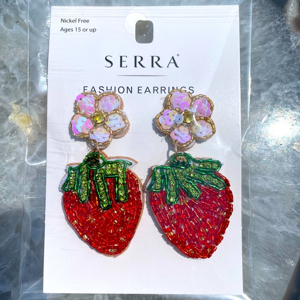 Beaded Strawberry Statement Post Earrings NWT
